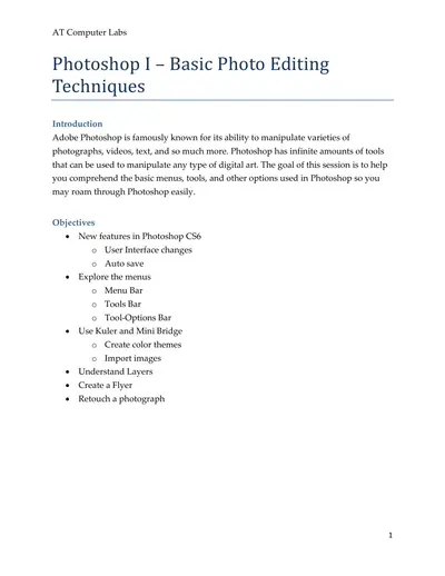 Cover of the Photoshop Basic Photo Editing PDF