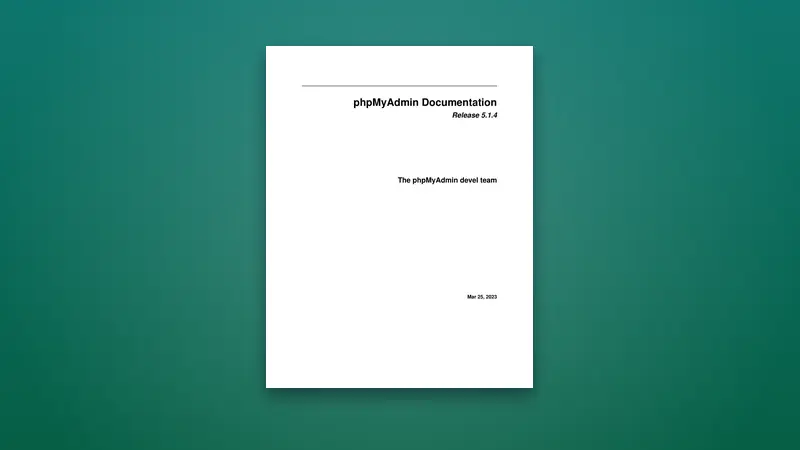 phpMyAdmin Documentation: Guide for Database Management — PDF cover