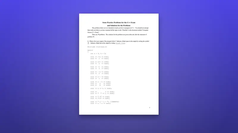 Practice Problems for the C++ and Solutions — Free PDF — PDF cover