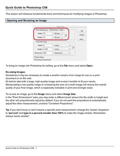 Quick Guide to Photoshop CS6 — free PDF cover
