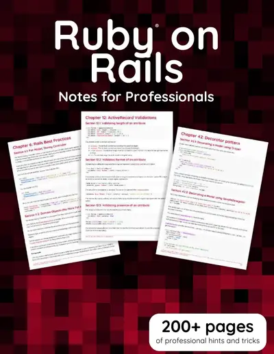 Cover of the Ruby on Rails Notes for Professionals book PDF