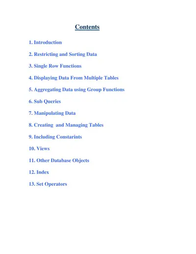 Cover of the SQL language course material PDF