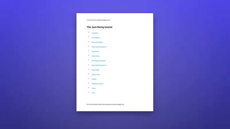 The Java Swing Tutorial PDF — Master GUI Skills — PDF cover