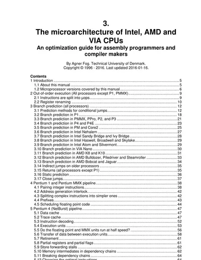 The microarchitecture of Intel, AMD and VIA CPUs — free PDF cover