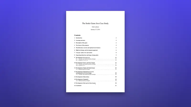 The Snake Game Java Case Study — PDF cover