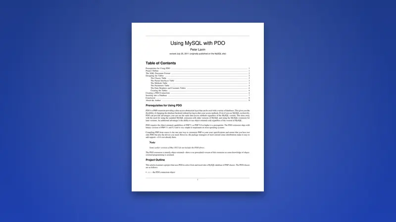 Using MySQL with PDO PDF: Practical Guide for PHP Developers — PDF cover