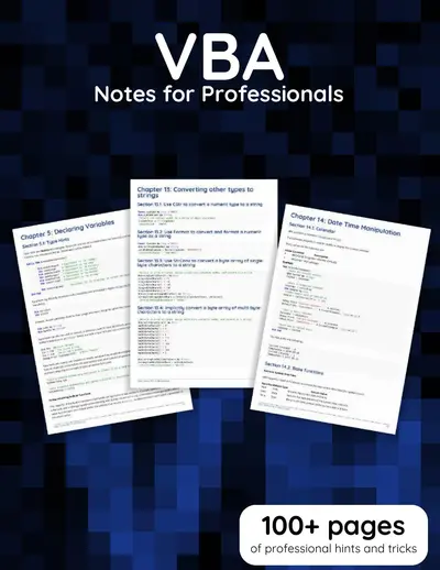 Cover of the VBA Notes for Professionals book PDF