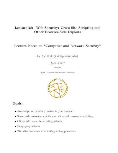 Cover of the Web Security: Cross-Site Scripting and Other Browser-Side Exploits PDF