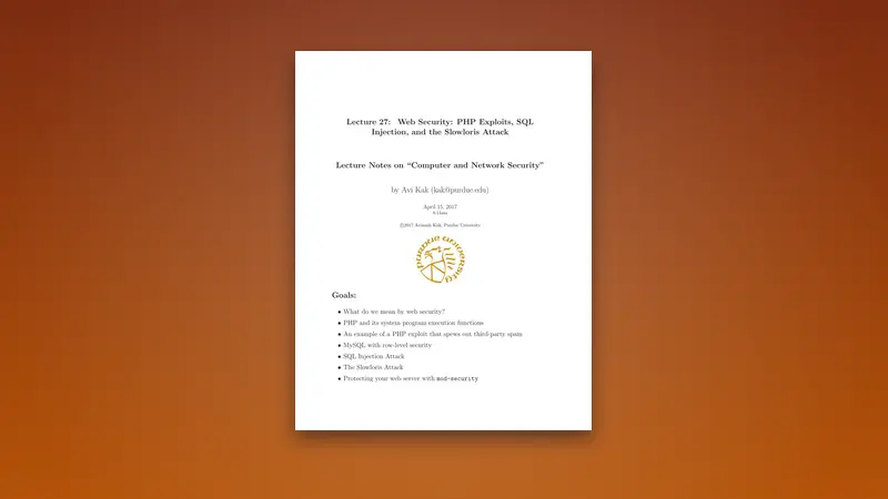 Web Security PDF: PHP, SQL Injection & Slowloris Attack — PDF cover